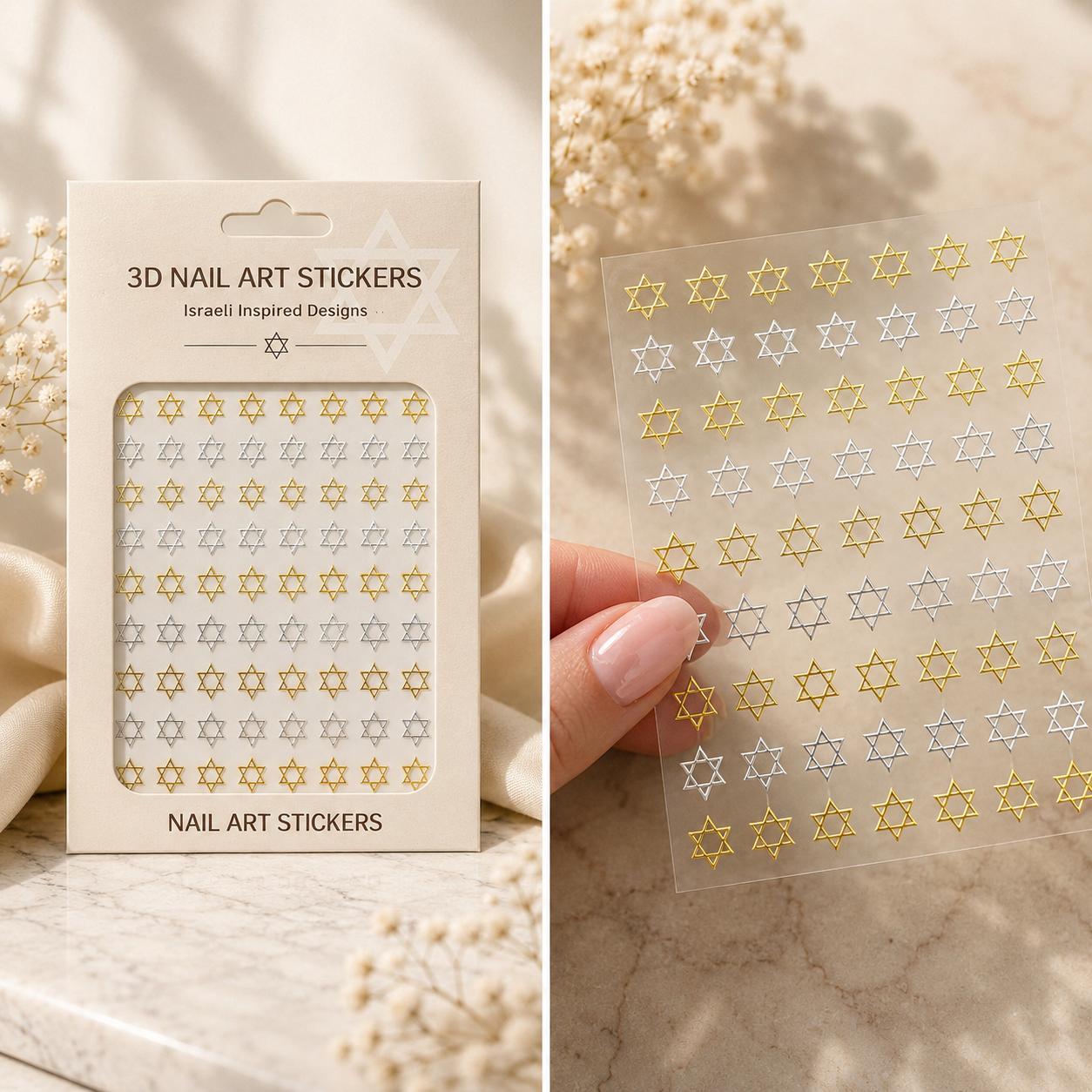 Gold and silver Star of David nail sticker sheet