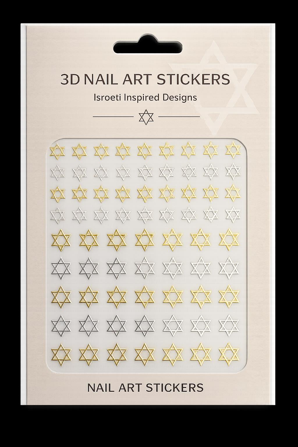 Gold and silver Star of David nail sticker package